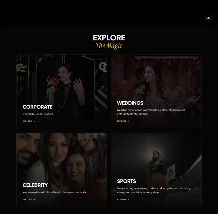 Explore the magic section with corporate, wedding, celebrity and sports categories