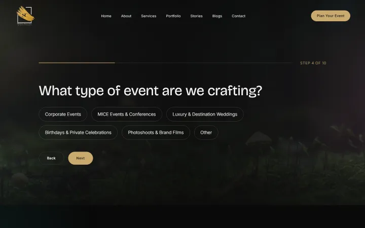 Event planner step 4 of 10: choosing the event type