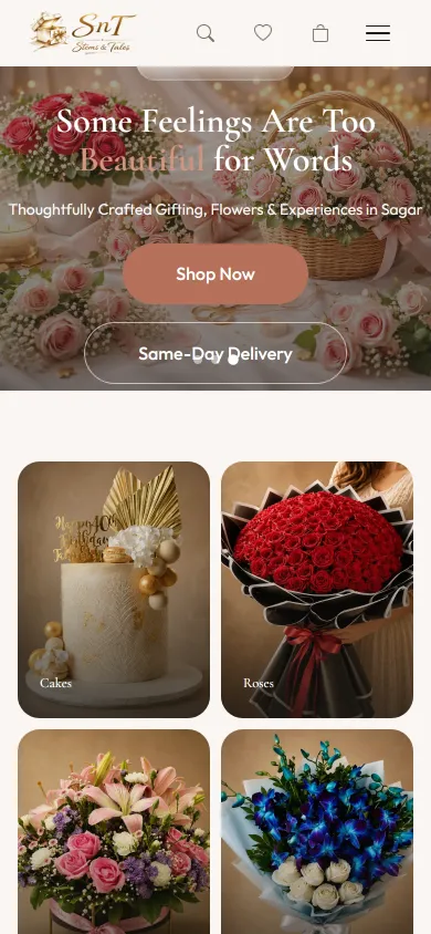 Stems N Tales homepage on a phone