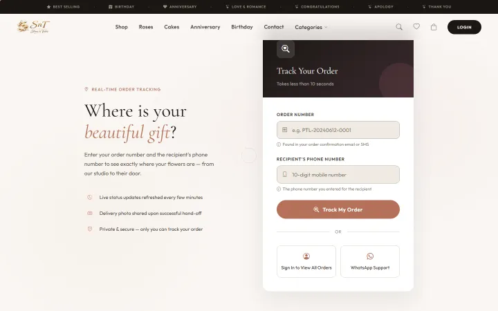 Order tracking page