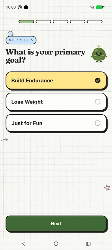 Stride onboarding: what is your primary goal, with three options
